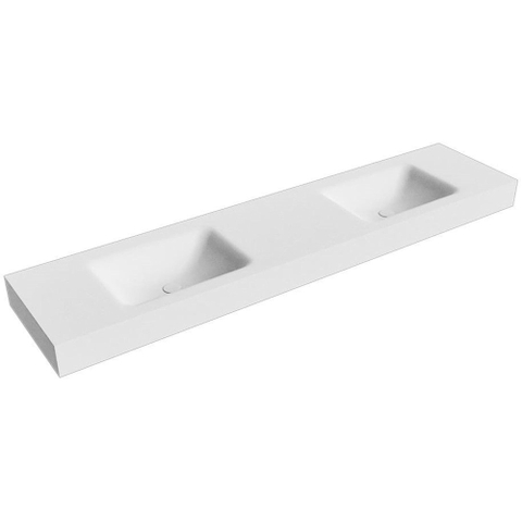 Mondiaz CLOUD wastafel - 200x46x12cm - dubbele wasbak - 2 kraangaten - talc (wit) SW1041155