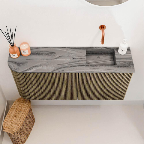 Mondiaz JOYA-DLUX 91.6cm meuble de salle de bains WC - arrondi gauche couleur Dusk - Vasque FAYE position Droite Sans trou de robinet couleur Sombra. SW1426168