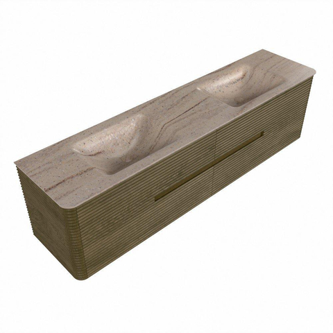 Mondiaz CIRO-DLUX Meuble de salle de bains - 190x45x50cm - Plan vasque Solid surface Saba - 2 vasques Double - sans trous de robinetterie - 4 tiroirs - Dusk SW1533372