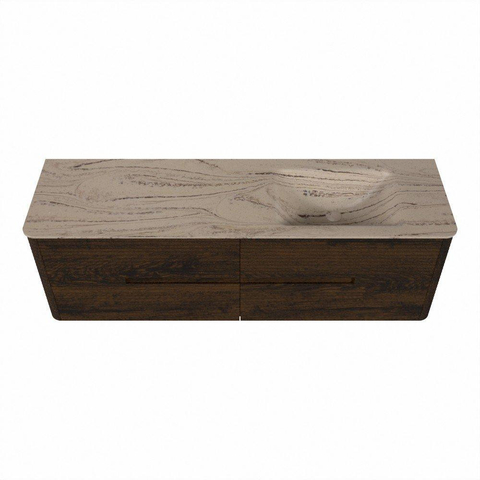 Mondiaz CIRO-DLUX Ensemble de meubles de salle de bains - 160x45x50cm - Plan vasque solid surface Arena - 1 vasque à droite - 1 trou de robinet - 4 tiroirs - Noyer SW1530434