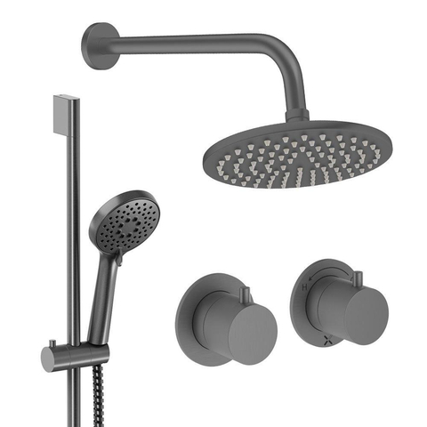 Crosswater MODULE Regendoucheset inbouw - 2 hendels - 20cm douchekop - handdouche - glijstang - wandarm - slate gunmetal (antraciet) SW1472394