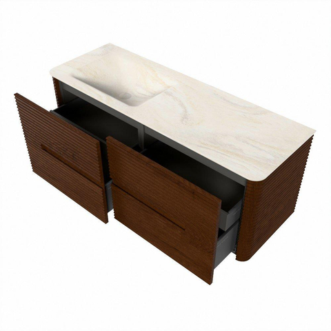 Mondiaz CIRO-DLUX Ensemble de meubles de salle de bains - 130x45x50cm - Plan-vasque solid surface Ostra - 1 lavabo à gauche - 1 trou de robinet - 4 tiroirs - Ruby SW1531879