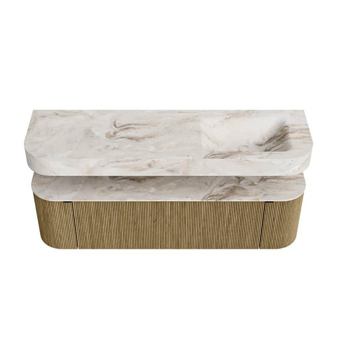 MONDIAZ THOR-DLUX Meuble de salle de bains 160cm arrondi gauche + droite couleur Dusk avec 1 tiroir et 2 portes. Vasque suspendue CLOUD Droite 1 trou de robinet couleur Frappe. SW1465036