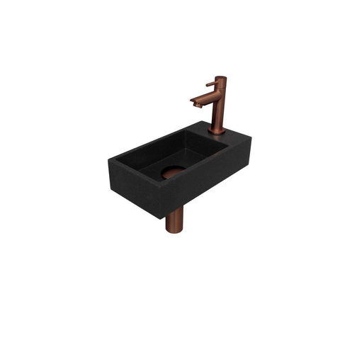 INK Versus Fonteinset - 36x18x9cm - wasbak links - 1 kraangat - Quartz zwart/Mat rose goud SW439817