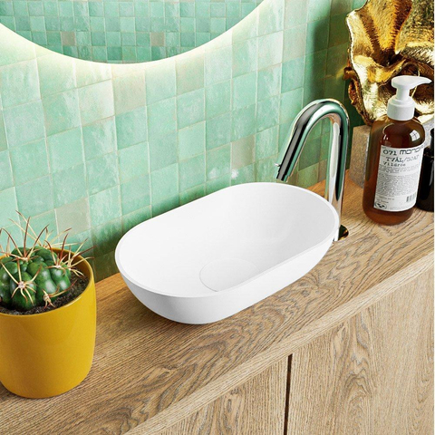 Mondiaz POOLE waskom - 30x18x8cm - ovaal - opbouw - Solid Surface talc SW791729