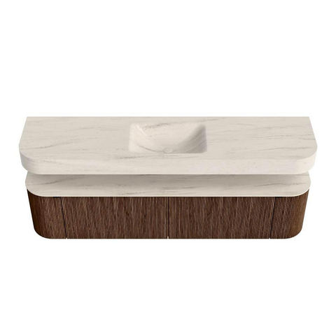 MONDIAZ THOR-DLUX Meuble de salle de bains - 190cm - arrondi gauche + droite - couleur Walnut - 2 tiroirs et 2 portes - Vasque suspendue CLOUD Milieu sans trou de robinet couleur Meli SW1466729