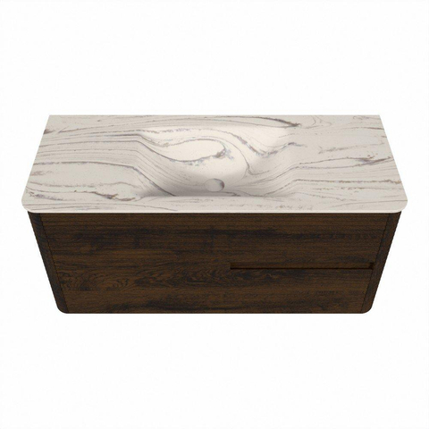 Mondiaz CIRO-DLUX Badkamermeubelset - 110x45x50cm - Solid surface wastafel Nata - 1 wasbak Midden - 1 kraangat - 2 lades - Walnut SW1530553