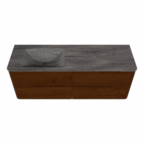 Mondiaz CIRO-DLUX Meuble de salle de bains - 140x45x50cm - Plan vasque Solid surface Oza - 1 lavabo à gauche - sans trous de robinetterie - 4 tiroirs - Ruby SW1532102