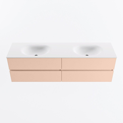 MONDIAZ Vica Ensemble meuble de salle de bains - 170cm - meuble bas rosee - 4 tiroirs - vasque moon double - 2 trous de robinet - version haute 60cm - talc SW1080406