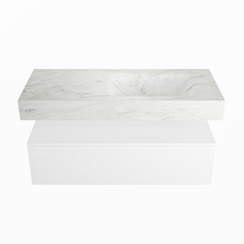 Mondiaz ALAN-DLUX Ensemble de meuble - 110cm - meuble Talc mat - 1 tiroir - Lavabo Cloud Opalo suspendu - vasque Droite - 1 trou de robinet SW806371