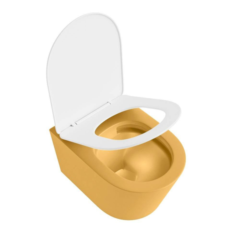 Mondiaz LAVIE hangtoilet – spoelrandloos – 36 x 53 cm – met softclose zitting – Ocher (geel), zitting Talc (wit) SW1208760