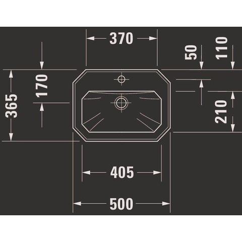 Duravit Serie 1930 Fontein - 500x195x365mm - 1 kraangat overloop - wit 0293288