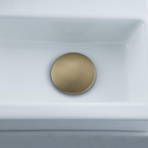 QeramiQ Fuente fonteinset – 37.5x18.5x9 cm – keramiek wit glans – kraangat links – geborsteld gouden kraan SW1232751