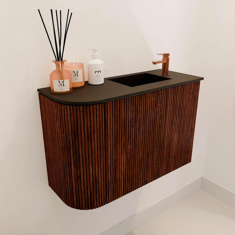 Mondiaz JOYA 61.6cm toiletmeubel - ronding links kleur Ruby - Wastafel FAYE positie Rechts 1 kraangat kleur Urban. SW1421869