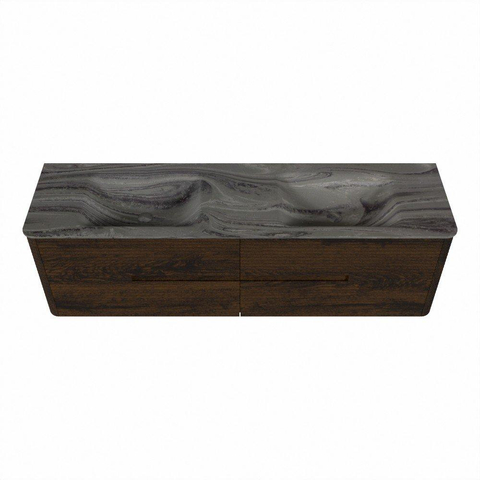 Mondiaz CIRO-DLUX Badkamermeubelset - 170x45x50cm - Solid surface wastafel Sombra - 2 wasbak Dubbel - zonder kraangaten - 4 lades - Walnut SW1530879