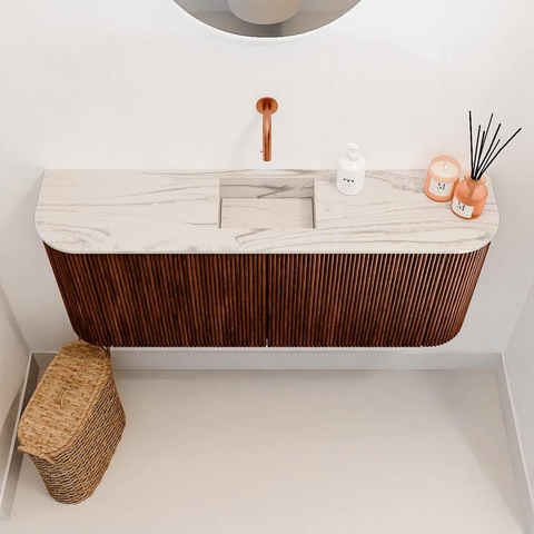 Mondiaz JOYA-DLUX 103.2cm toiletmeubel - ronding links en rechts kleur Ruby - Wastafel FAYE positie Midden Zonder kraangat kleur Nata. SW1425479