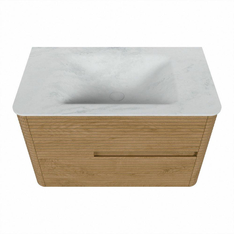 Mondiaz CIRO-DLUX Meuble de salle de bains - 80x45x50cm - Plan vasque solid surface Opalo - 1 vasque au milieu - 1 trou de robinet - 2 tiroirs - Chêne SW1530980