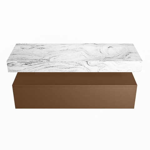 MONDIAZ ALAN - DLUX Badkamermeubelset - 130cm - onderkast - Rust - 1 lade - vrijhangende wastafel - wasbak rechts - 1 kraangat - Glace SW805971