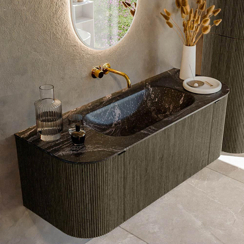 Mondiaz KURVE-DLUX Ensemble de meuble de salle de bains - 120x46x40cm - 1 tiroir - 2 portes - lavabo solid surface - central - sans trou de robinet - Shadow SW1414629