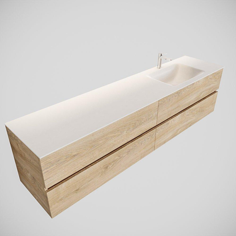 MONDIAZ VICA Ensemble de meuble salle de bain - 200cm - 4 tiroirs - lavabo Cloud à droite - 1 trou de robinet - solid surface chêne blanchi SW410325