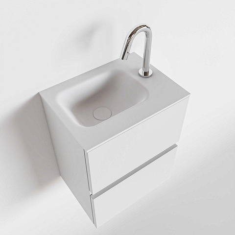 MONDIAZ ADA Meuble de toilettes - 40x30x50cm - 1 trou de robinet - 2 tiroirs - talc mat - lavabo à droite - Solid surface - Blanc SW472497