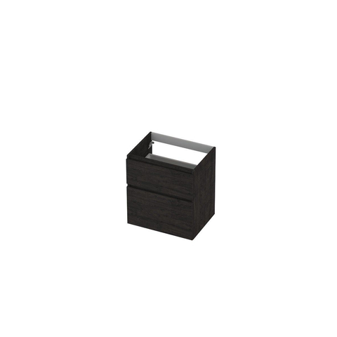 INK Wastafelonderkast - 60x45x65cm - 2 lades - greeploos - met houten keerlijst - MFC - Houtskool eiken SW693031