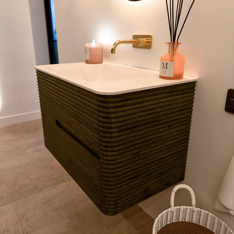 Mondiaz CIRO-DLUX Badkamermeubelset - 80x45x50cm - Solid surface wastafel Meli - 1 wasbak Midden - zonder kraangaten - 2 lades - Shadow SW1532383