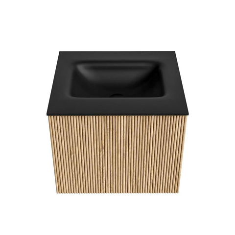 MONDIAZ KURVE Meuble de salle de bains 50 cm couleur Oak avec 1 tiroir. Lavabo GRUNNE central 1 trou de robinet Urban. SW1138381