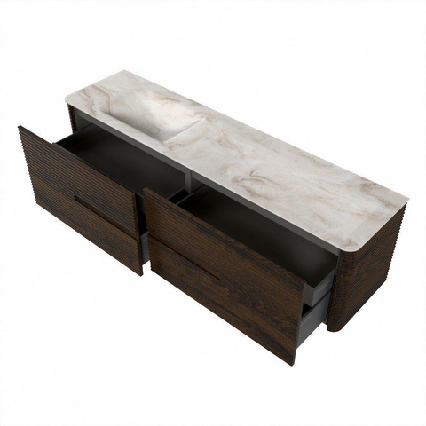 Mondiaz CIRO-DLUX Meuble de salle de bains - 180x45x50cm - Plan vasque solid surface Frappe - 1 vasque à gauche - 1 trou de robinet - 4 tiroirs - Noyer SW1530213
