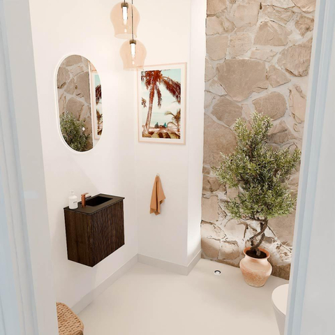 Mondiaz JOYA 40cm meuble de toilette - couleur Walnut - Vasque FAYE position Droite 1 trou de robinet couleur Urban. SW1421303