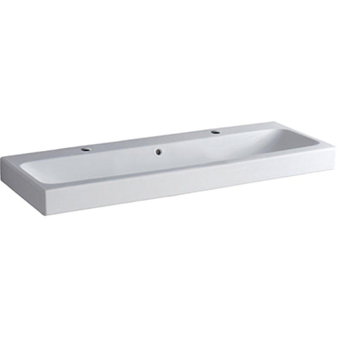 Geberit ICon wastafel - 120x48.5x16cm - 1 wasbak - 2 kraangaten Links en rechts - met overloopgat - keramiek - glans wit SW417360
