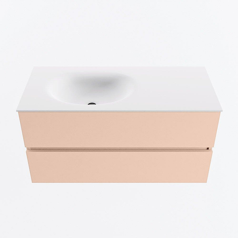 MONDIAZ VICA Ensemble meuble de salle de bains - 100cm - meuble bas rosee - 2 tiroirs - lavabo moon gauche - 1 trou de robinet - version haute 60cm - talc SW1081132