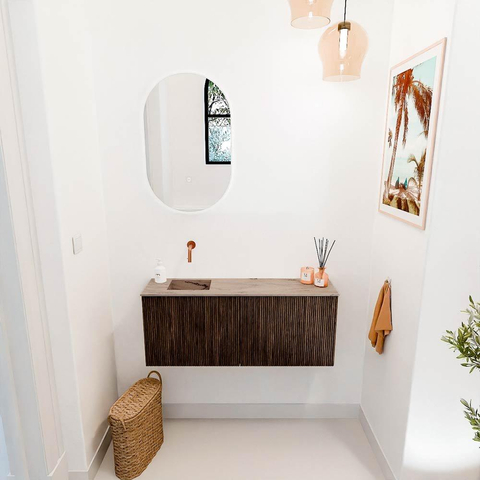 Mondiaz JOYA-DLUX 100cm toiletmeubel - kleur Walnut - Wastafel FAYE positie Links Zonder kraangat kleur Arena. SW1424349