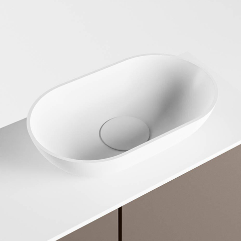 Mondiaz Fowy Meuble de toilette - 60x50x23cm - fumée mat - 1 trou de robinet - lavabo à droite - 2 portes - solid surface - plan MDF - lavabo : blanc SW761237
