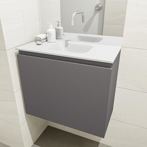 MONDIAZ OLAN Toiletmeubel 60x30x40cm met 0 kraangaten 1 lades dark grey mat Wastafel Lex midden Solid Surface Wit SW473250