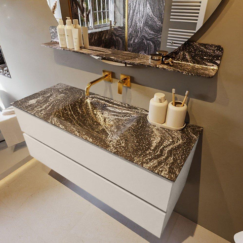 VICA-DLUX 120cm badmeubel onderkast Linen 2 lades. Inbouw wastafel CLOUD midden zonder kraangat, kleur Lava. SW904997
