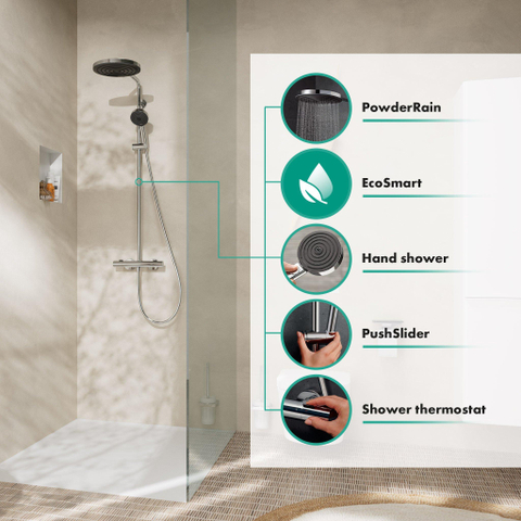 Hansgrohe Pulsify S Puro Puro1jet - showerpipe - ecosmart - 260 - thermostatisch - 3jet - handdouche en doucheslang - 160cm - thermostaat - chroom (zwart) SW1151867