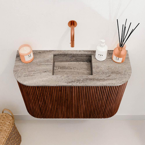 Mondiaz JOYA-DLUX 63.2cm toiletmeubel - ronding links en rechts kleur Ruby - Wastafel FAYE positie Midden Zonder kraangat kleur Oza. SW1425550