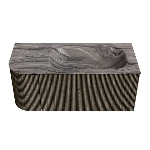 MONDIAZ KURVE-DLUX Meuble de salle de bains 105 cm arrondi à gauche couleur Shadow avec 1 tiroir et 1 porte. Plan-vasque BIG SMALL à droite 1 trou de robinet Sombra. SW1433751