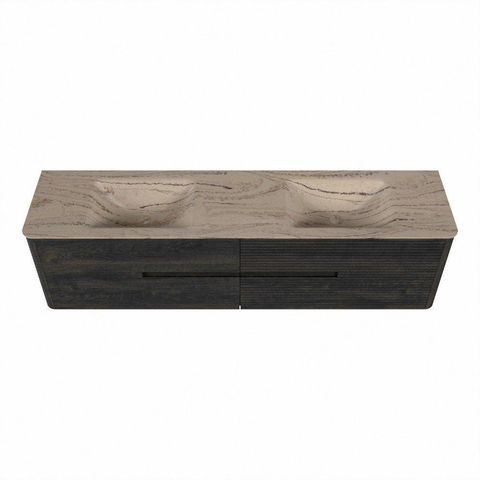 Mondiaz CIRO-DLUX Meuble de salle de bains - 190x45x50cm - Plan-vasque solid surface Arena - 2 bacs Double - sans trous de robinet - 4 tiroirs - Shadow SW1532377