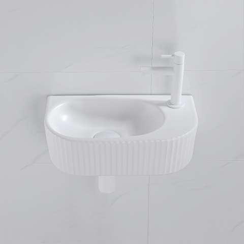 QeramiQ Blend fonteinset – halfrond – 40x21.5x12 cm – keramiek wit glans – mat witte kraan SW1233007