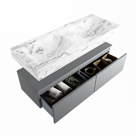 MONDIAZ ALAN - DLUX Badkamermeubelset - 120cm - onderkast - Plata - 2 lades - vrijhangende wastafel - 2 wasbakken - 2 kraangaten - Glace SW806543