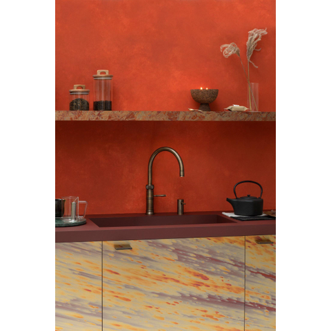 Quooker Classic Fusion Round kokendwaterkraan - draaibare uitloop - Combi+ reservoir - Warm / kokend water - Messing Patina (Goud) SW647518