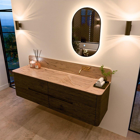 Mondiaz CIRO-DLUX Meuble de salle de bains - 170x45x50cm - Plan vasque Solid surface Arena - 1 vasque à droite - sans trous de robinet - 4 tiroirs - Shadow SW1532392