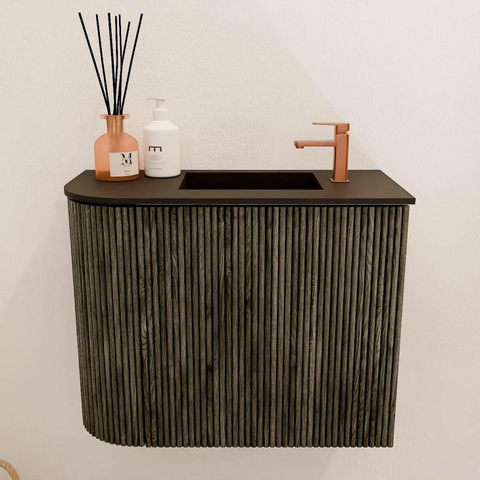 Mondiaz JOYA 51.6cm meuble de toilette - arrondi gauche couleur Shadow - Vasque FAYE position Droite 1 trou de robinet couleur Urban. SW1421522