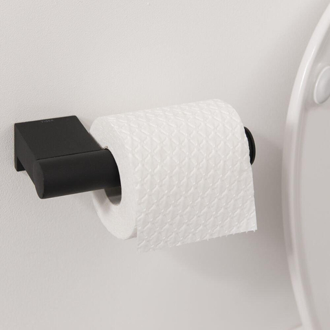 Tiger Bold Ensemble accessoires WC Brosse de toilette avec support Porte-rouleau de papier toilette sans couvercle Patères pour serviette 2 pièces Noir SW877142