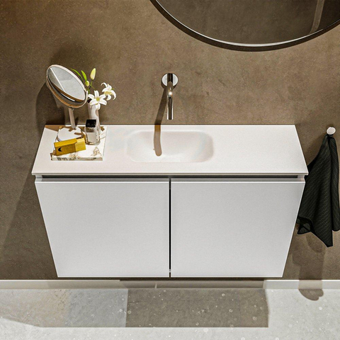MONDIAZ TURE Toiletmeubel 80x23x50cm met 0 kraangaten 2 deuren talc mat Wastafel Eden midden Solid Surface Wit SW474894