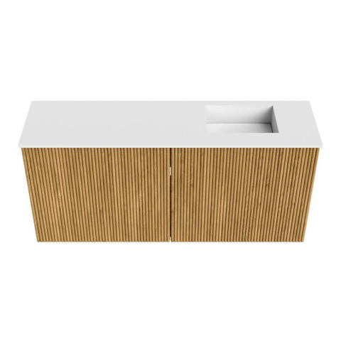 Mondiaz JOYA 90cm toiletmeubel - kleur Oak - Wastafel FAYE positie Rechts Zonder kraangat kleur Talc. SW1421112