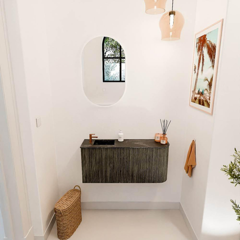 Mondiaz JOYA-DLUX 91.6cm toiletmeubel - ronding rechts kleur Shadow - Wastafel FAYE positie Links 1 kraangat kleur Lava. SW1422862