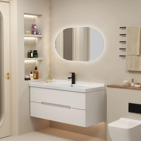 Saniclass Shine Badkamerspiegel - 50x80cm - ovaal - horizontale / verticale plaatsing - indirecte LED verlichting - Spiegelverwarming - Infrarood SHOWROOMMODEL SHOW26727